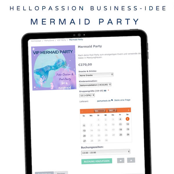 Business Idee Mermaid-Party im schlüsselfertigen HelloPassion OnlineShop mit integrierter Buchungsplattform