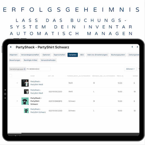 Automatische Inventarverfolgung aller Produktvarianten powered by hellopassion