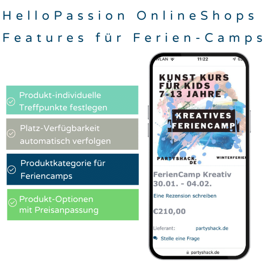 Online Buchungsplattform Vermietung Beispiel Feriencamp buchen im HelloPassion Onlineshop