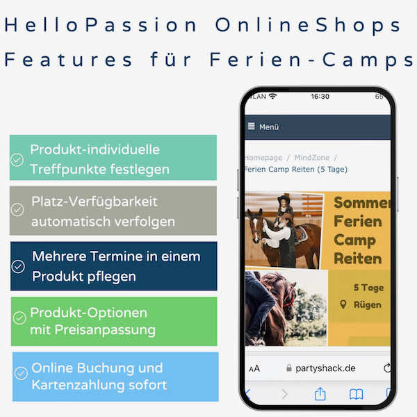 Features für Feriencamp Buchungen - Powered by HelloPassion