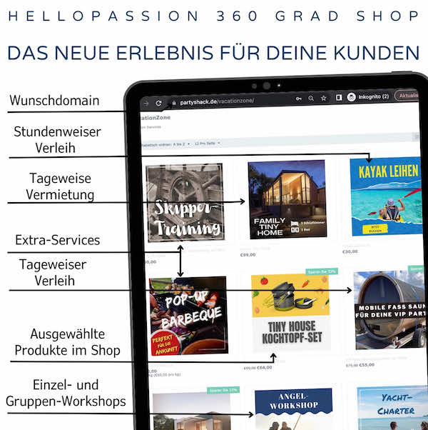 Online Shop für Versand, Vermietung, Verleih, Kurse - powered by HelloPassion